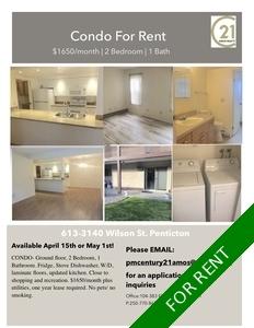 South Penticton Condominium for rent: Condo 2 bedroom  (Listed 2024-05-01)